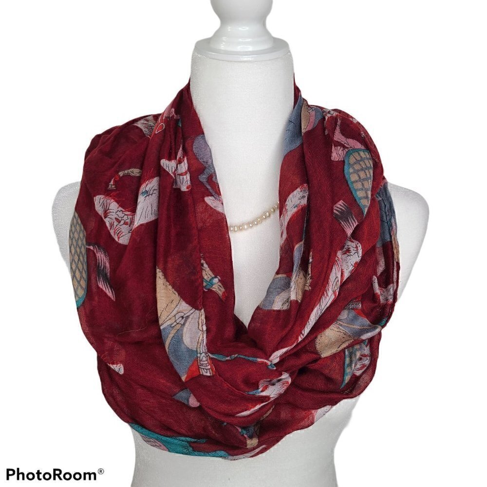 Burgundy Horses in Armour Barding Infinity Scarf
